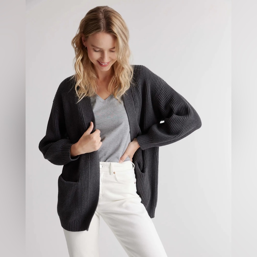 Quince 100% Organic Cotton Oversized Cardigan in Grey